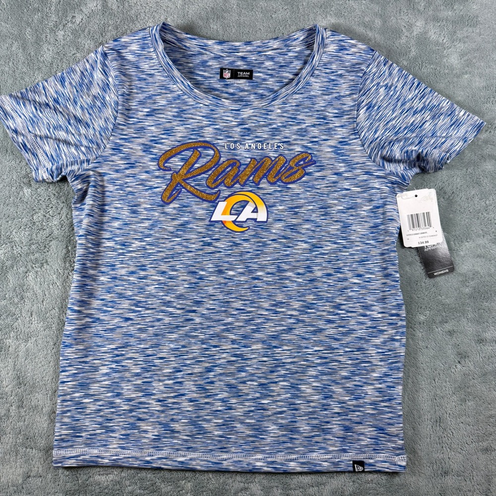 NFL Los Angeles Rams Womens Blue Space Dye Glitter Graphic T-Shirt New Medium